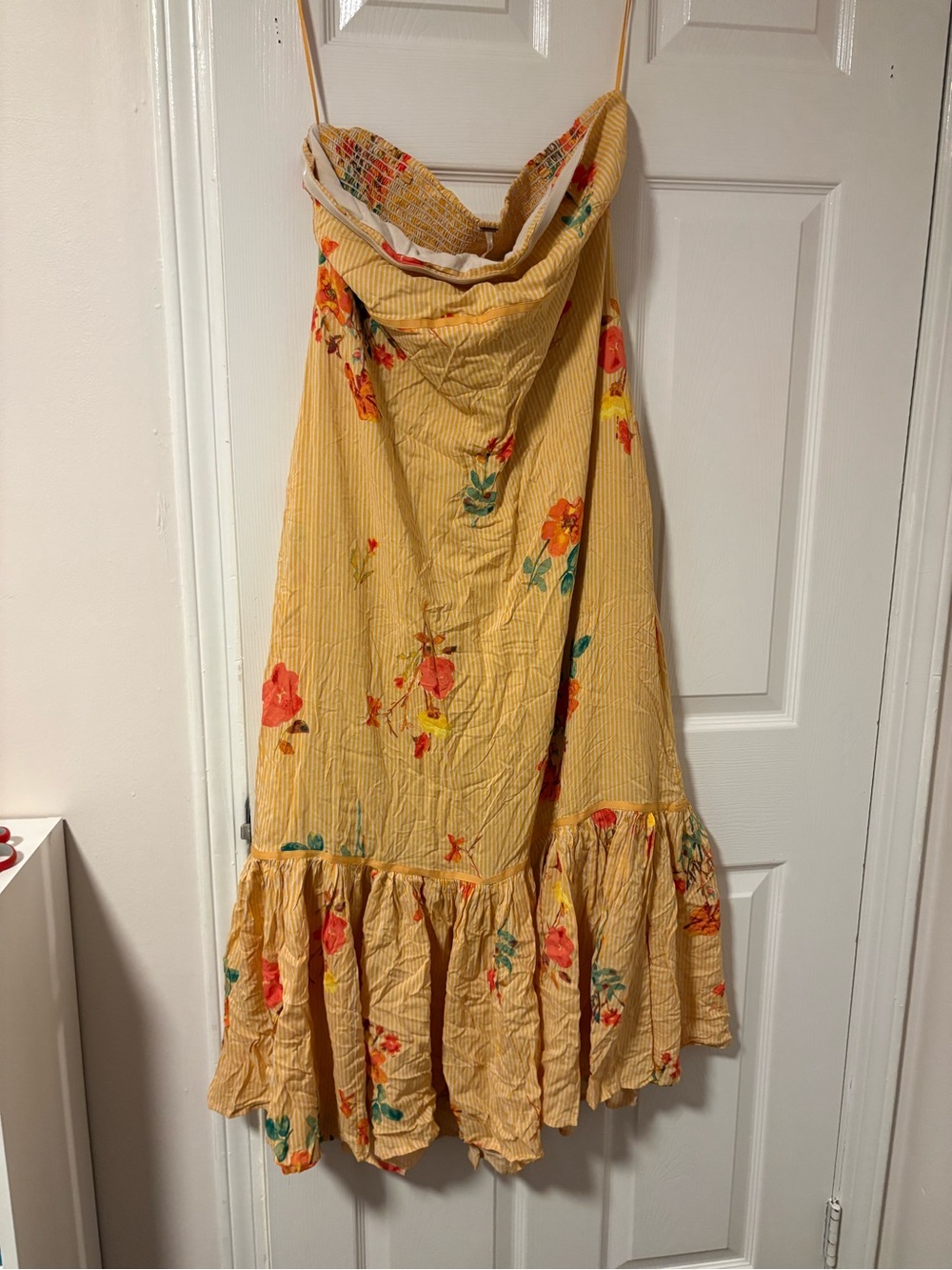 Free People Strapless Yellow Floral Ruffle-Hem Midi Dress XL - Picture 4 of 5